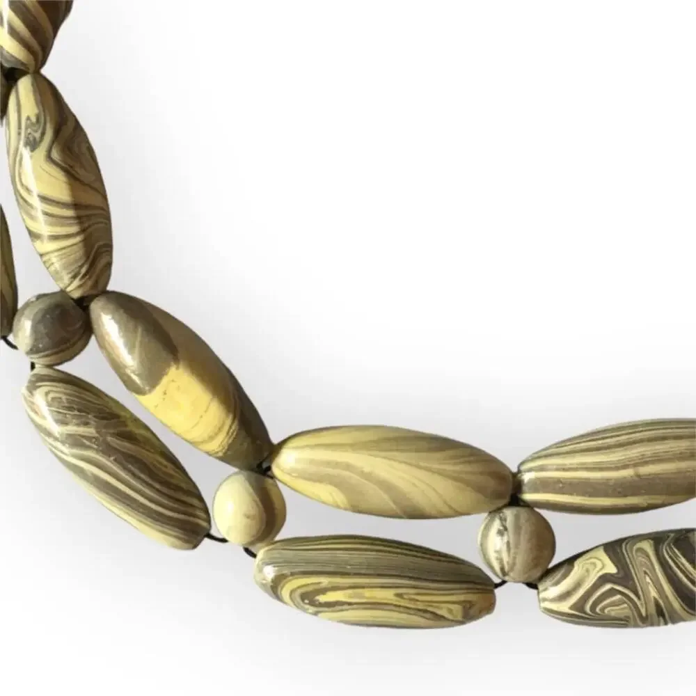 Unique pale gray oil-slick beaded necklace, bead/loop closure